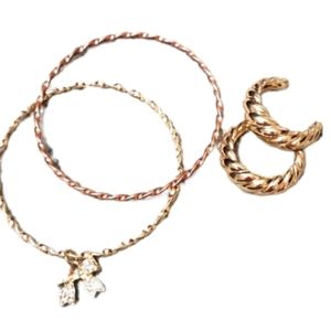 Gold twist bracelet pave cz bow charm rose gold twist bracelet and twist hoops